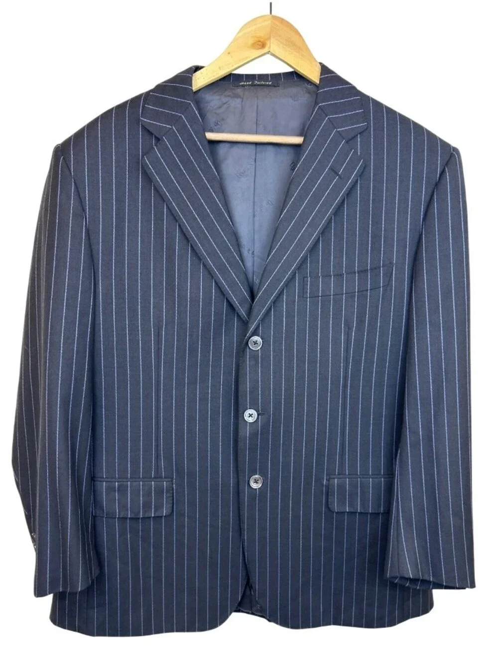 Ravazzolo Suit Jacket Blazer Men's US 44 Gray Blue Pinstripe Virgin Wool Italy
